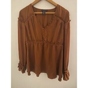 AMARYLLIS Designer Sienna Orange Ruffled Gorgeous Romantic Blouse Top M/L